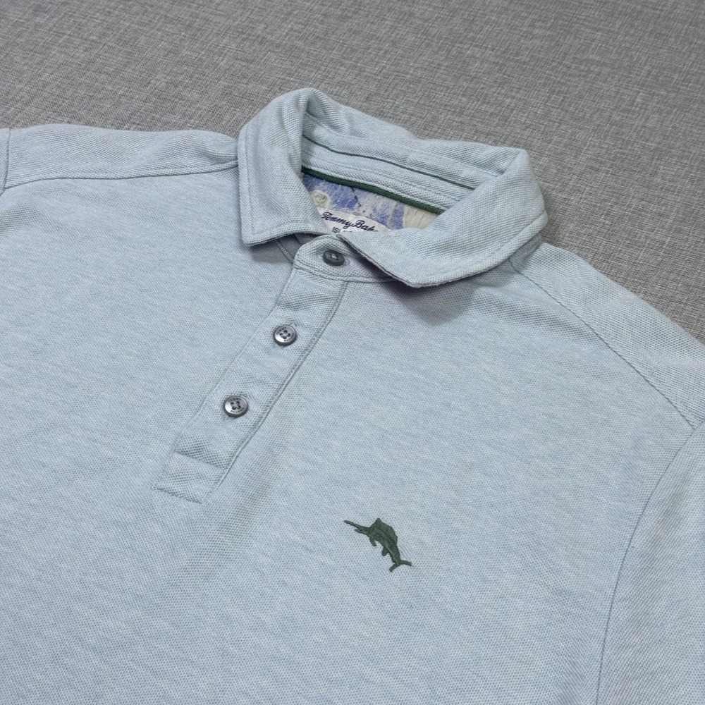 Tommy Bahama IslandZone Polo Shirt Mens Small Blue Cotton Polyester Short Sleeve